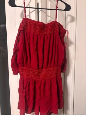 Purple Snow Red Smocked Off-Shoulder Romper